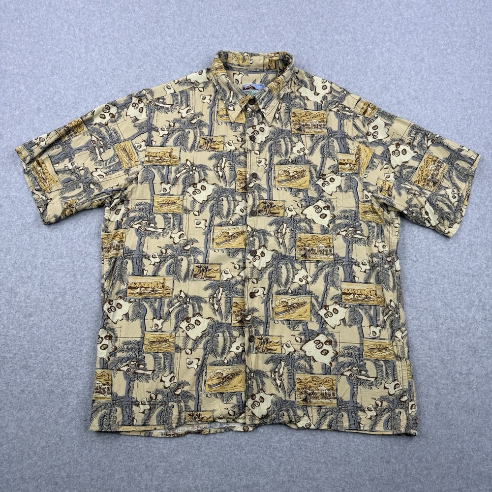 Vintage Reyn‎ Spooner Shirt Mens Large Yellow 90s Hawaiian Short Sleeve Rayon